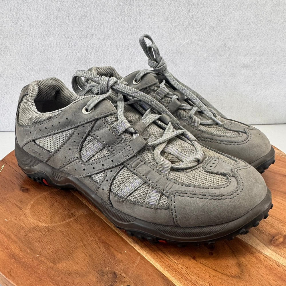 Ecco Gray Leather Mesh Hiking Trail Walking Shoes Comfort Size 39 US 8.5